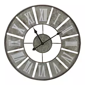 Northlight 18" Round Galvanized Metal Roman Numeral Wall Clock Living Room - Picture 1 of 5