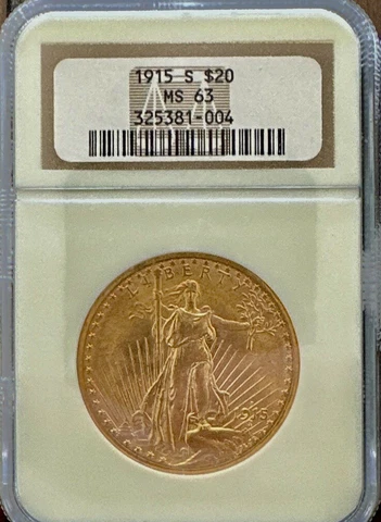 1915-S PCGS MS63 St Gaudens Double Eagle $20 Gold US Mint Coin Cover