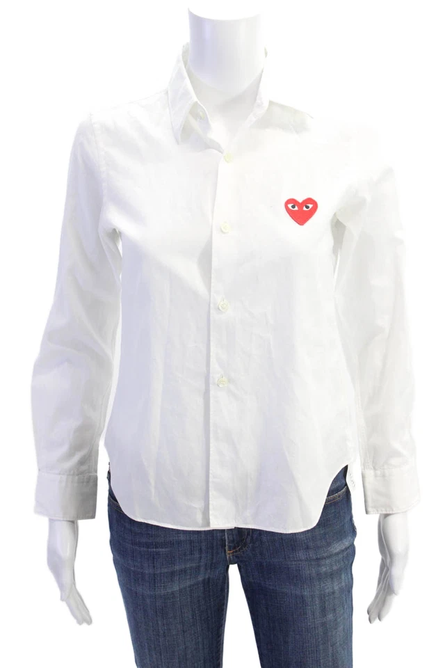 Camisa con botones Play Comme Des Garcons para mujer blanca de algodón talla pequeña Foto 1 de 4
