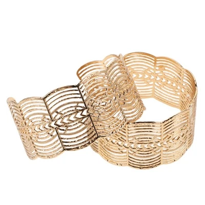  1 Paar klobige Manschettenarmbänder, offene breite Armreifen, Metall, - Bild 1 von 4