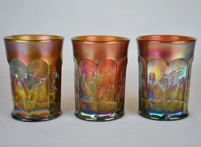 VINTAGE NORTHWOOD SINGING BIRD TUMBLERS 3-4 1/8" NORTHWOOD SINGING BIRD GLASSES - Image 1 of 4