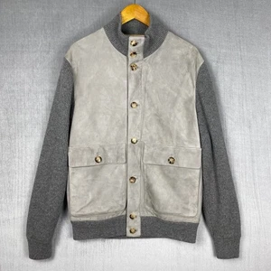 Brunello Cucinelli Bomber Jacket Mens Large Suede Cashmere Gray Luxury Italian - Picture 1 of 19