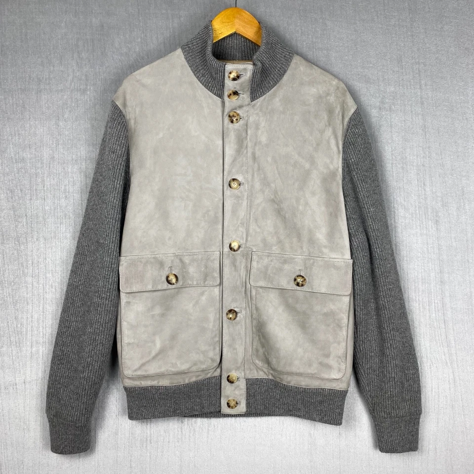 Brunello Cucinelli Bomber Jacket Mens Large Suede Cashmere Gray Luxury Italian - Image 1 of 4