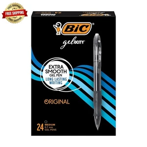 Paquete de 24 bolígrafos de gel negros Gelocity agarre retráctil de punto medio de 0,7 mm - Imagen 1 de 7