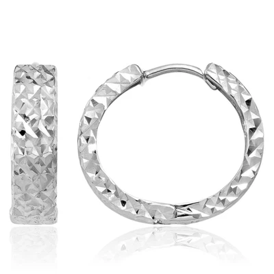 14K Solid White Gold Round Huggie Small Hoop Earrings - Image 1 of 4