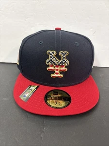 NWT New York Mets 4th Of July 7 3/8 Hat Cap 59Fifty Flag Logo New Era Red Blue - Picture 1 of 4