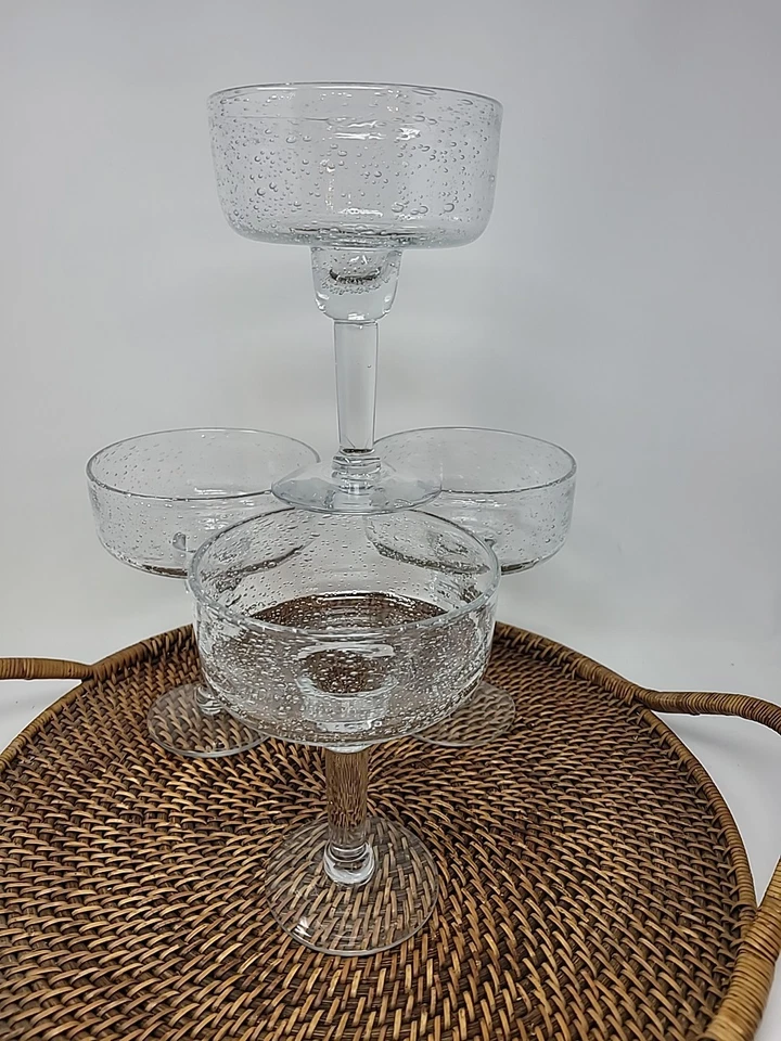 Artland Iris Hand Blown Clear Bubble Glass 16 oz Margarita Glasses Set of 4 EUC - Image 1 of 4