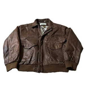 Vintage 90s Silvercord Brown Leather Map Bomber Flight Jacket Size Small - Bild 1 von 8