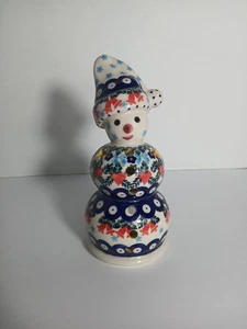 Boleslawiec Christmas Polish Pottery Snowman Candle Holder Handmade Painted - Picture 1 of 14