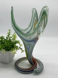Vintage Murano Vase Serpentine Snake Rainbow Glass 10” X 6” Gorgeous!!! - Picture 1 of 13