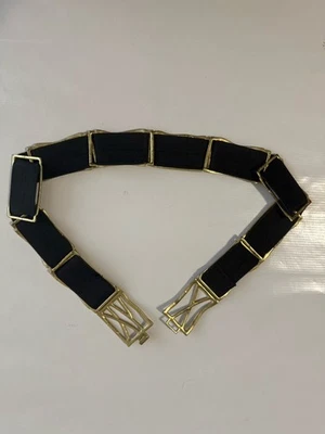 CHICO'S Women’s Stretch Belt Black & Rhinestone Antique Brass-Tone  Artisan L - Image 1 of 4