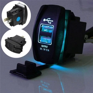 Sleek Design Car Dual USB Socket Rocker Switch with Blue Light Feature - Zdjęcie 1 z 12