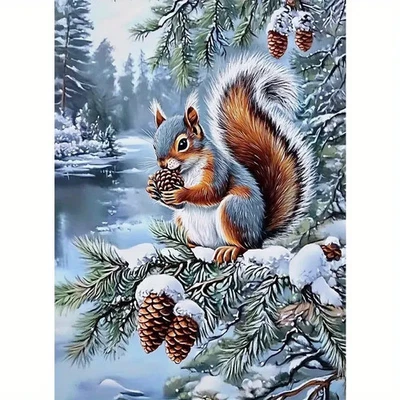 MARKENLOS Diamond Painting Erwachsene Winter Eichhörnchen 30 x 40 cm Bilder Set Komplett