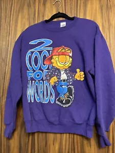 Felpa vintage anni '90 Garfield Hip Hop Kris Kross Rap Crewneck Adulto M Viola - Foto 1 di 6