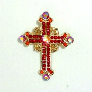 RUCINNI Red Crucifix Brooch/Pendant with Swarovski Crystal (9229RD) - Picture 1 of 7