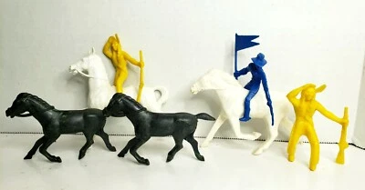 Lot of 7 Vintage Plastic Cowboys Indians & Horses Bergen, Tim-Mee  and Unbranded - Image 1 of 4