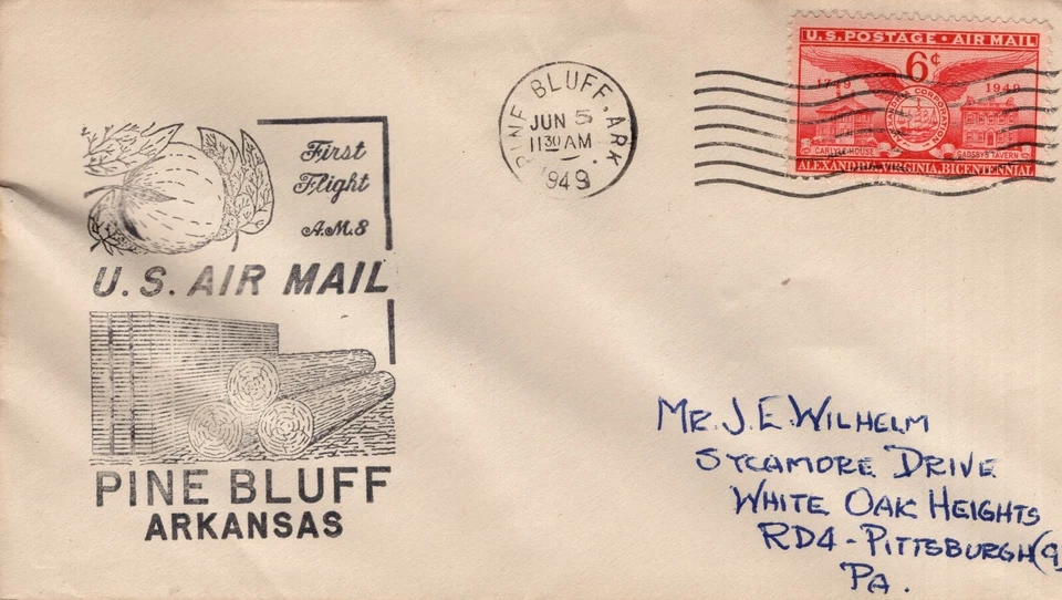 FIRST FLIGHT AM 8,   PINE BLUFF, ARK  1949  FDC19548 - Image 1 of 1