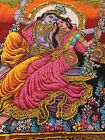 Hindu Lord Krishna Radha Swing Sequin Wall Hanging god Decorative Cloth 30x39”