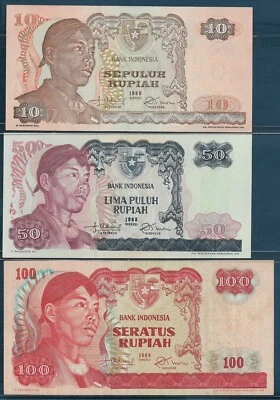 Indonesia 10 50 100 500 1000 Rupiah 5Pcs Lot, 1968, P 105 107~110, XF-UNC - Image 1 of 4