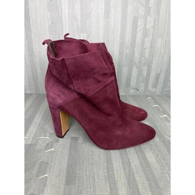 Rachel Zoe Women Size 8 Elizabeth Heeled Boots Suede Ankle Red Burgundy - Image 1 of 4