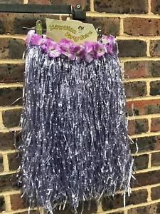 Hula Grass Skirt Hawaiian Girls Kids Purple Flowers Sz W25” Fun Run - Picture 1 of 5