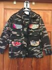 ARMY Style Camo Military Coat Anthropologie Beautiful Stories Jacket Embroidered