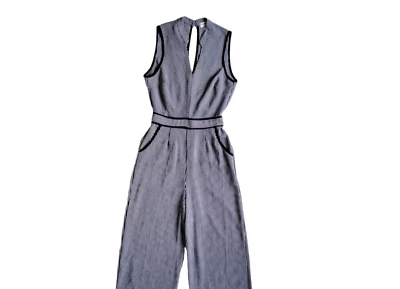 Macacão feminino Monteau Los Angeles XS branco preto sem mangas bolsos de perna larga. - Imagem 1 de 4