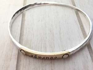 COURAGE Message Hammered Gold & Silver Tone Bangle Bracelet Inspirational - Picture 1 of 8