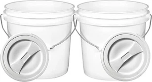 2 Gallon White Food Grade Bucket Pail with Screw on Lid (Pack of 2) - Picture 1 of 5