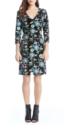 Vestido de terciopelo negro bordado floral para mujer Karen Kane L39416 talla XL Foto 1 de 3