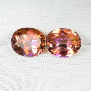 12.25 ct TOP GRADE ORANGE MULTI SPARKLING  NATURAL TOPAZ  MYSTIC TOPAZ  Pair  A1 - Picture 1 of 2