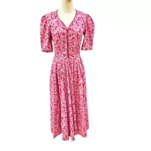 Vestido Midi Laura Ashley Talla 10 Rosa Floral Cottagecore Pradera Femenino De Colección - Imagen 1 de 11