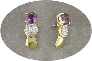 18 KT GOLD OVER STERLING SILVER AMETHYST & DIAMOND EARRINGS - Picture 1 of 1