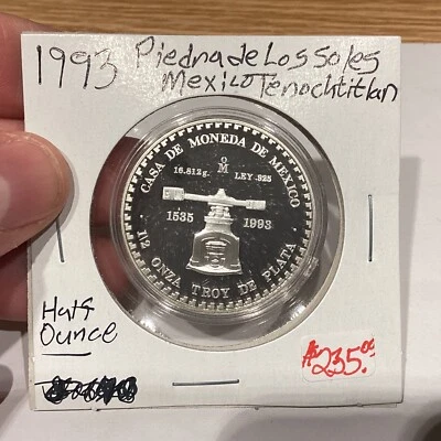 1993 Mexico Mo 1/2oz .925 Variety Piedra De Los Soles Tenochtitlan Rare Mexico - Image 1 of 4