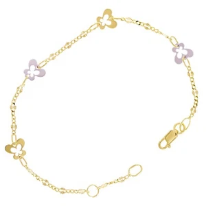 Italian 14k Yellow & White Gold Station Butterfly Charm Bracelet 6.75" 1.7 grams - Picture 1 of 4