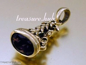 P014 - Beautiful 9ct Solid Gold Natural Intense purple Amethyst set FOB Pendant - Picture 1 of 2