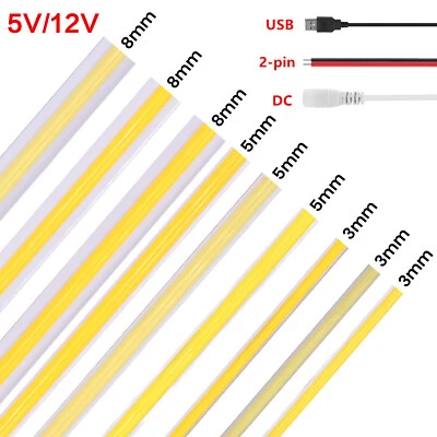5V 12V COB LED Streifen Lichtband Stripe Lichterkette Selbstklebend 3mm 5mm 8mm - Bild 1 von 4