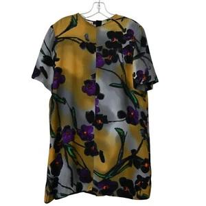 Marni Floral Mini Shirt Dress Size 40 US 4 Yellow Purple Gray Short Sleeve - Picture 1 of 6