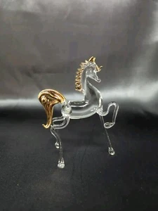 Mini Clear Glass Horse Figurine Gold Detail Prancing Horse Figure Animal New - Bild 1 von 6