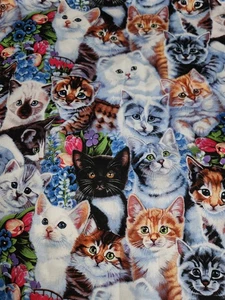 Garten Katzen/Kätzchen Druck, Baumwollrest Stoff - 44" breit, 38" lang - Bild 1 von 2