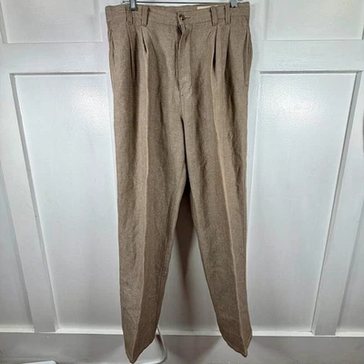 Pantalones plisados Eddie Bauer para hombre mezcla de lino 33x30 marrón espiga Foto 1 de 4