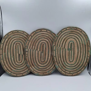 Hand Woven African Hausa Style Coiled Grass Placemats Green Earthy Wall Decor - Picture 1 of 9