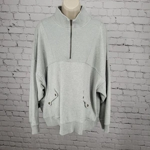 Aerie Heather Grey 100% Cotton 1/4 Zip Pullover Pockets Oversized Sweatshirt XXL - Picture 1 of 13
