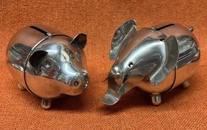 Salvadanaio/elefante vintage Napier placcato argento set di 2 - Foto 1 di 14