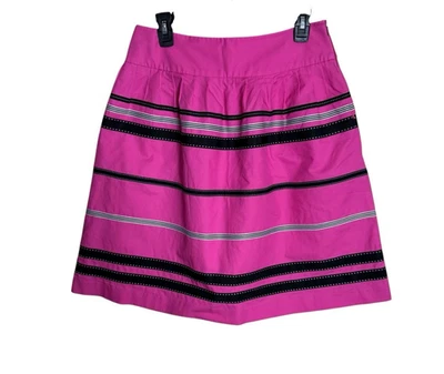 W by Worth Pink Mini Skirt with ribbon pockets womens sz 4 striped cotton preppy - Image 1 of 4