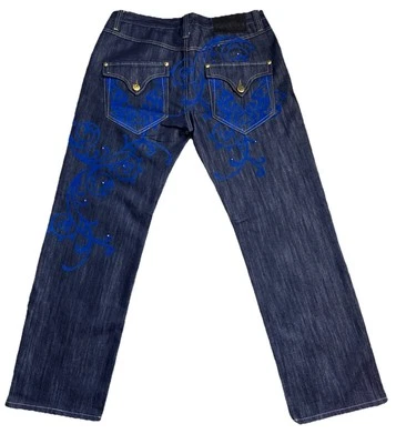 Pantalones de mezclilla para hombre Delf Trading Imperious 36X34 diseño flocado piernas alas aladas Foto 1 de 4