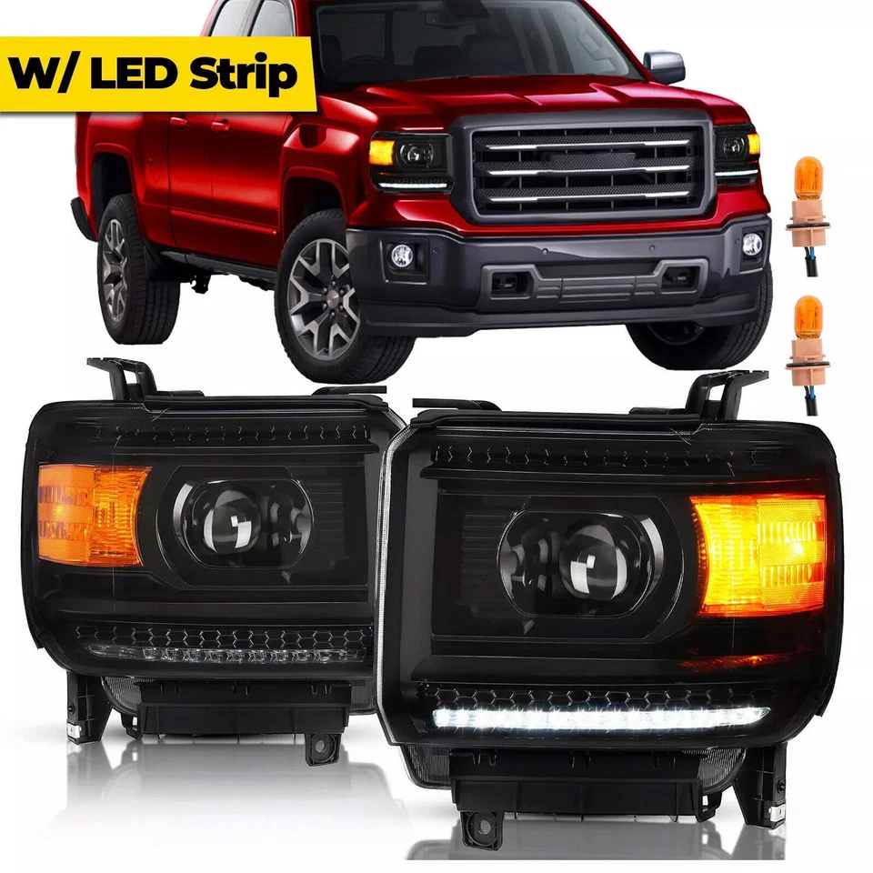 DRL LED Headlights Projector For 2014-2018 GMC Sierra 1500 2015-2019 2500 3500HD Foto 1 de 4