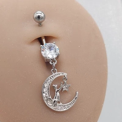 Barras para el vientre botón piercing barra colgante ombligo cuerpo joyería gema anillo plata redondo Foto 1 de 4