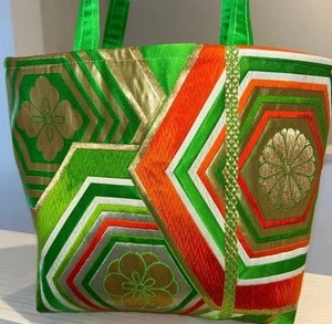 Handmade Pure Silk Tote Bag from Fukuro Obi Sakura Hexagon One of a Kind Japan - Picture 1 of 7