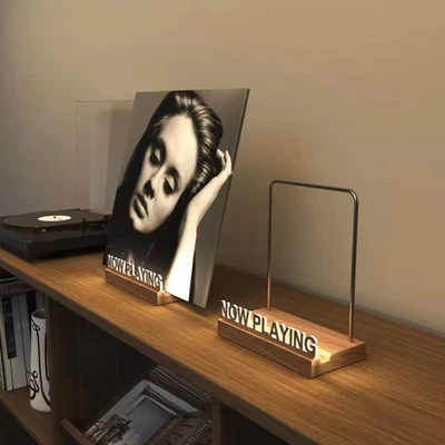 Now Playing Vinyl Record Stand LED Light Up Acrylic Holder Wooden Base Display - image 1 of 4